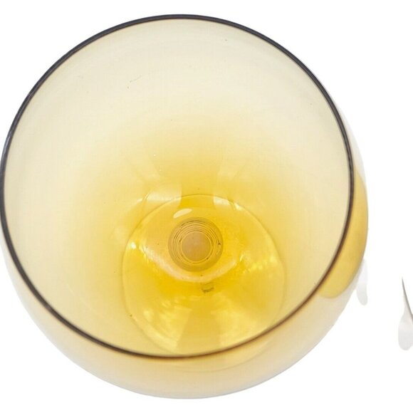 Pair of Amber Gold Blown Glass Balloon Wine Glasses‎ Clear Stems 8" Beautiful 2x - Picture 4 of 8